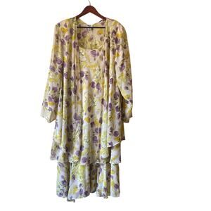 Vintage green and purple floral 2 piece dress and jacket set size 3x